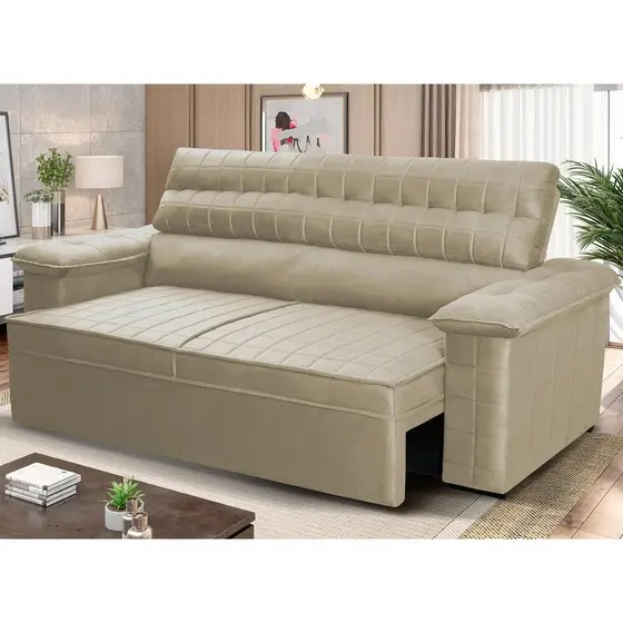 Sofá Retrátil Reclinável 2 lugares 1,50m Quantum Suede Velut Bege - King House