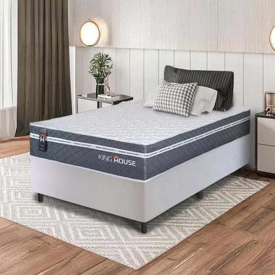 Conjunto Box Branco Cairo Cinza Molas Ensacadas Solteiro 96x203x64 - King House