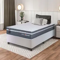 Conjunto Box Branco Cairo Cinza Molas Ensacadas Solteiro 96x203x64 - King House