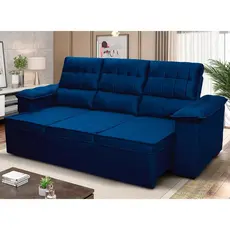 Sofá Retrátil Reclinável 4 lugares 2,30m Quantum Suede Velut Azul - King House