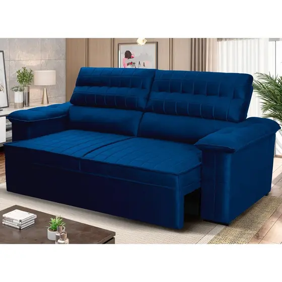 Sofá Retrátil Reclinável 3 lugares 2,00m Quantum Suede Velut Azul - King House