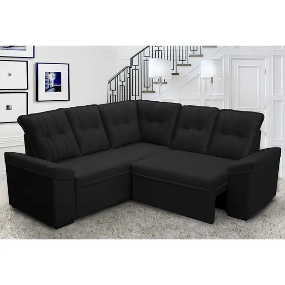 Sofá Canto London Preto Suede Velut - King House