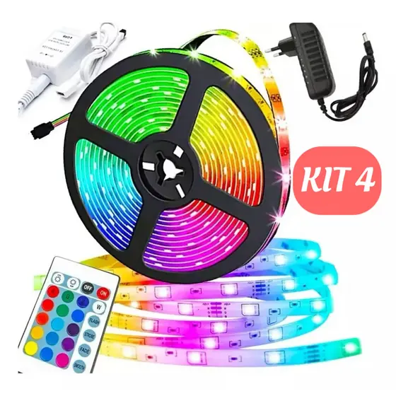 Fita Led Rgb 3528 Colorida 5m + Controle+Fonte 300 Led Decoração Casa Loja Gesso Teto Sanca Vitrine