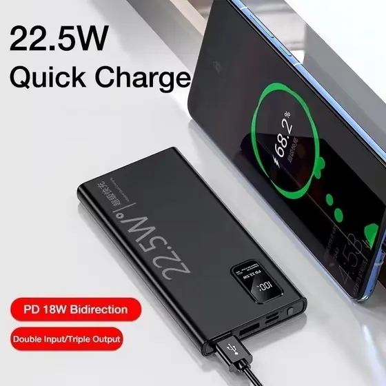 Carregador Portátil 20000mah grande capacidade power bank usb c 22.5w rápido portátil bateria para iphone samsung xiaomi