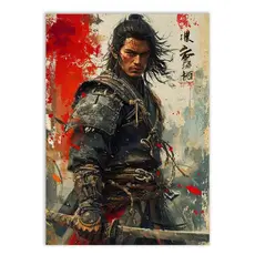 Placa Quadro Decorativo Samurai Ilustração Tradicional Japonesa Decoração Poster Quarto Sala