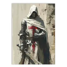 Placa Quadro Decorativo Cavaleiro Soldado Templário Medieval Cruzada Decoração Poster Quarto Sala