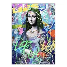 Placa Quadro Decorativo Grafite Pintura Monalisa Arte De Rua Banksy Decoração Poster Quarto Sala