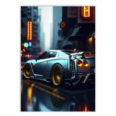 Placa Quadro Decorativo Carro Esportivo Azul Ilustração Lateral Decoração Poster Quarto Sala