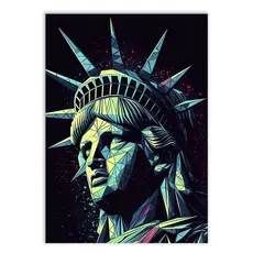 Placa Quadro Decorativo Estatua Da Liberdade Ilustração Poligonal Decoração Poster Quarto Sala