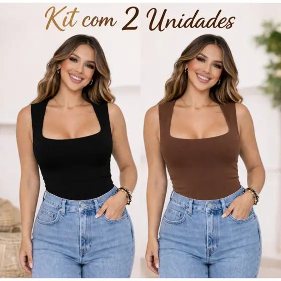 Kit com 2 BODY SUPLEX Decote Quadrado