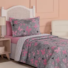 Kit Infantil Completo 5 Peças Borboleta Com Cobre Leito Cortina Porta Travesseiro Para Quarto De Menina Decorativo