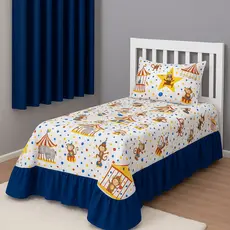 Kit Cobre Leito 2 Peças E Cortina Infantil Estampado Confortável Macio Decorativo Enxoval Quarto Menino Menina Lavável
