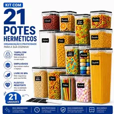 Kit 21 Potes Herméticos Empilháveis Organizador de Mantimentos Cozinha com Tampa Vedação