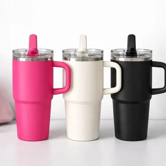 Copo Termico para Carro com Canudo Antivazamento Aco Inox 304 Portatil Com LOGO Dia a Dia 400ml