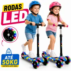 Patinete Infantil 3 Rodas Com LED Dobrável Criança Menino Menina Resistente Até 50kg