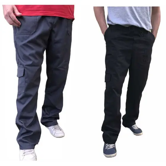 CALÇA EM BRIM LEVE COM CINTURA DE ELASTICO, BOLSO CARGO CONFORTAVEL IDEAL PARA TRABALHO