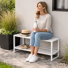 Sapateira Banco Multiuso Organizador Jasmin em Aço Branco