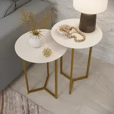 Conjunto de Mesa redonda Alice Dourado em aço e tampo Mdf
