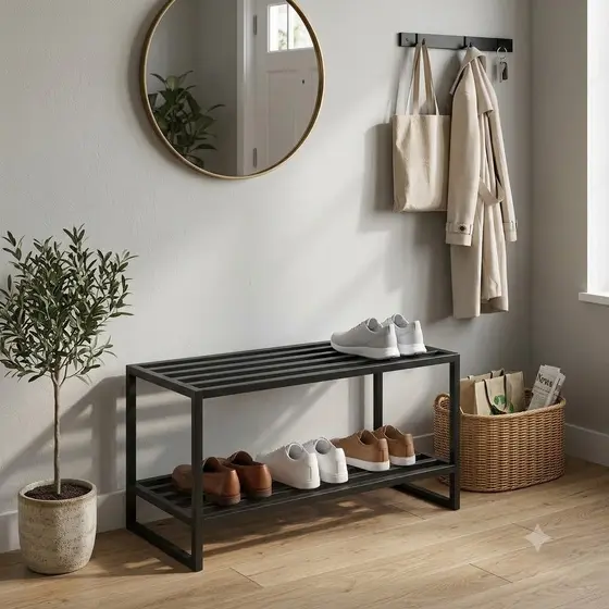Banco Sapateira Assento Multiuso Jasmin em Aço 80cm