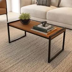 Mesa de Centro Retangular Pés em Aço Sala Apoio Decoração