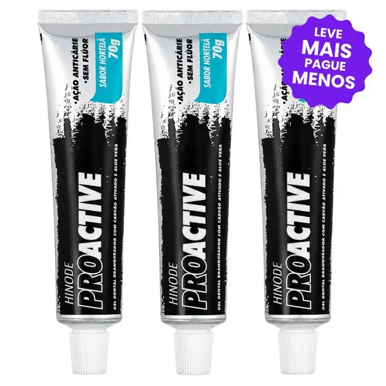 Kit 3 Géis Dentais com Carvão Ativado e Aloe Vera Proactive 70g
