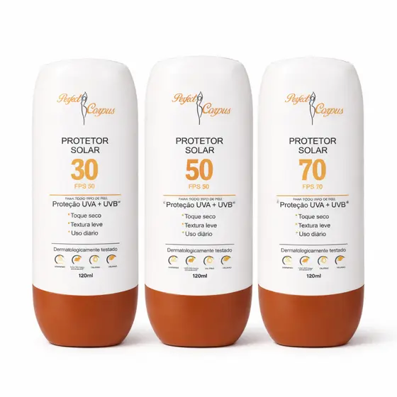 Protetor Solar FPS 30 50 e 70 Proteção UV + UVB Perfect Corpus 120ml
