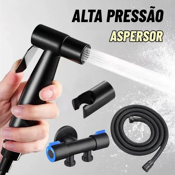 Kit Ducha inoxidável  Higiênica  Escovado Banheiro Lavabo-PRETO