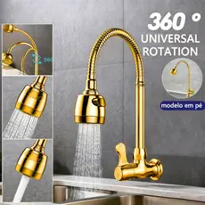 Inox dourado maciça Torneira  1/4 de volta com chuveiro com rotação de 360° Cozinha Luxo Parede