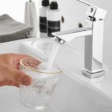 Torneira de Lavabo / Banheiro Prata Luxo Metal Moderna 1/2 Cuba Fosco 100% Inox Quadrada
