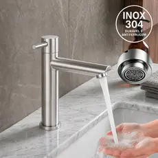 Torneira de Banheiro Água Fria de Bancada SUS 304/Preto e prata