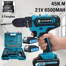 Furadeira Parafusadeira 3/8" bateria 21V ou 12V com maleta e acessórios/ECOSEN Furadeira elétrica premium