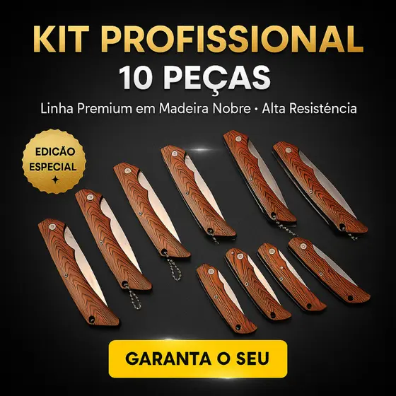 KIT 10 canivetes tipo chaveiro 16,5 cm cabo amadeirado  Bolso Inox Multifuncional Coleção
