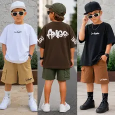 Conjunto 2 Peças Para Menino Roupa Infantil Verão Casual Tamanhos 2 ao 12 Anos - Blusa + Bermuda