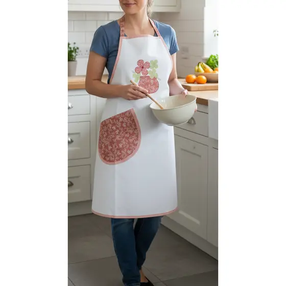 Avental de cozinha Com Bolso em Algodão Bordado Estampado