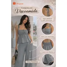 conjunto feminino viscoamida calça e cropped