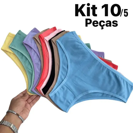 Kit 10/5 Calcinhas 100% Algodao Basica dia a dia Conforto Calcinhas Lisas