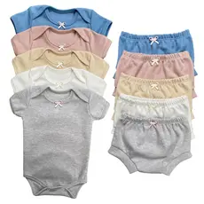 Kit Conjunto 2 Body Manga Curta + 2 Tapa Fralda Bebê Gola Envelope Menino Menina 0 a 18 meses