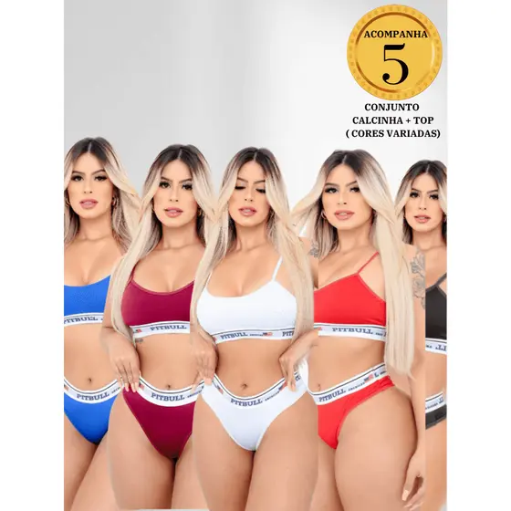 Kit 5 Conjuntos Calcinha + Top com Elastico Exposto Sem bojo