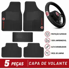 Jogo Tapete Automotivo Fiat Pvc 5 Peças Preto +capa Volante