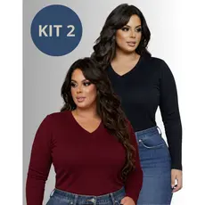 KIT 2 Blusa Plus Size Manga Longa Sueter Gola V Frio Termica Segunda Pele até G4