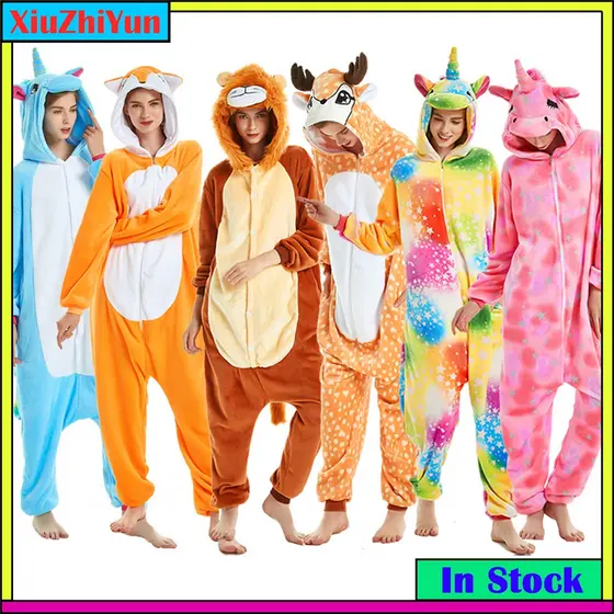 Roupa De Noite Feminina Unissex Inverno Raposa Leão Veado Desenho Animado Infantil Anime Fantasias Adultos Pijama De Flanela