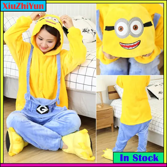 Kigurumi Minion Stitch Tiger Animal Cartoon Flanela Pijamas Onesies Fatos De Salto