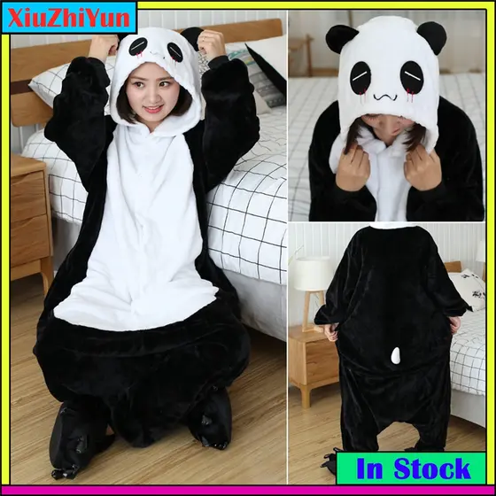 Kigurumi Panda Stitch Pikachu Cartoon Flanela Animal Pijamas Mulher Homem