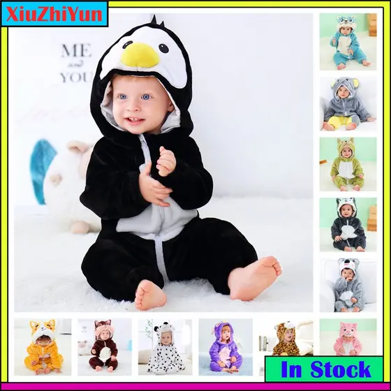 Inverno Bebês Meninos Meninas Pinguim Bonitinho Koala Hamster Desenho Animado Animal Romper Recém-Nascido Pijamas Onesies Moda Baby Clothing