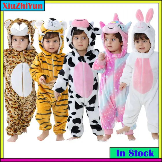 Bebê Recém-Nascido Meninas Meninos Unicórnio Vaca Coelho Ponto Animal Dos Desenhos Animados Manga Longa Macacão Macio Fl