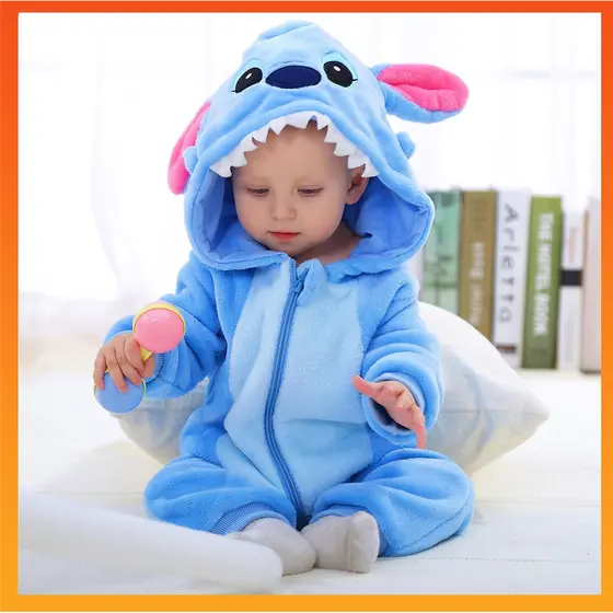 Baby Kigurumi Blue Stitch Romper Recém-Nascido Roupa Para Dormir Infantil Meninos Jumpsuit Meninas Anime Cosplay Pyjama
