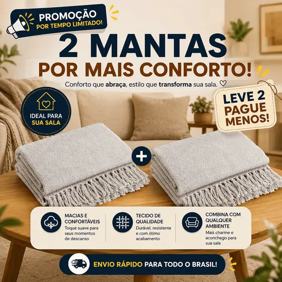 Kit 2 Manta Para Sofá  Retrátil 2,10X1,20 Cama Poltrona Decorativa 100% Algodão