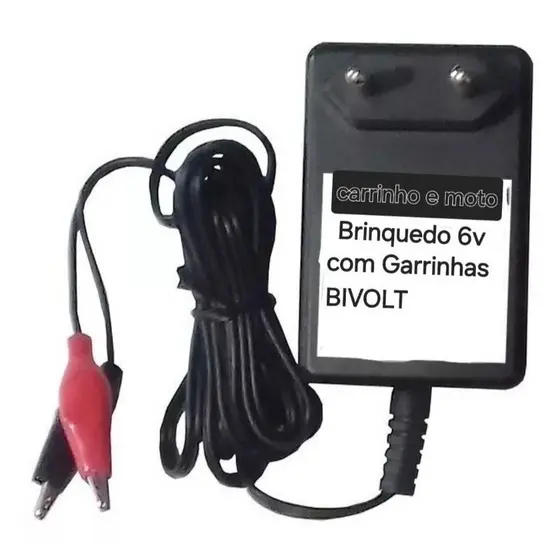 Fonte Carregador Mini Carros e Moto Eletrica Bandeirante Biemme Garras Jacaré 6v 800ma 6v 900ma Bivolt