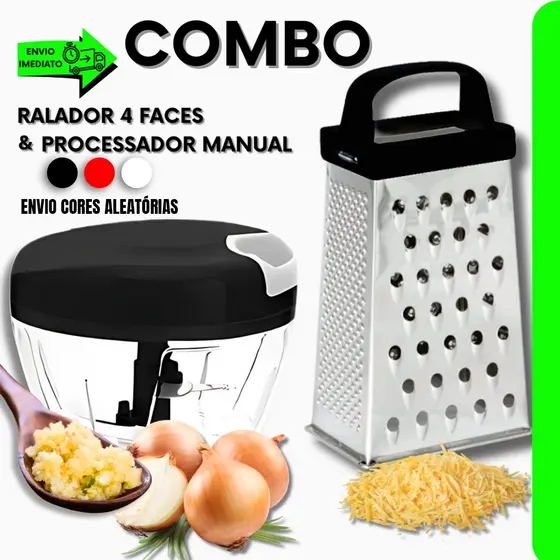 Conjunto C/ Processador Manual + Ralador Aço Inox Toque do Chefe P/ Restaurante Cozinha e Bar