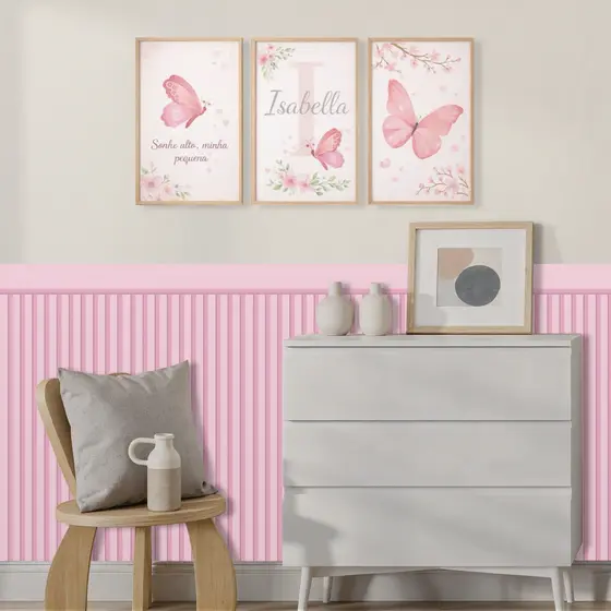 Papel de Parede para Quarto de Menina Meia Parede Papel de Parede Ripado Madeira Infantil